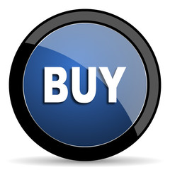 buy blue circle glossy web icon on white background, round button for internet and mobile app
