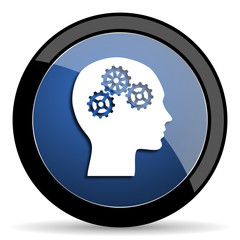 head blue circle glossy web icon on white background, round button for internet and mobile app