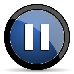 pause blue circle glossy web icon on white background, round button for internet and mobile app
