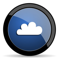 cloud blue circle glossy web icon on white background, round button for internet and mobile app