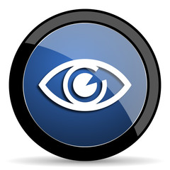 eye blue circle glossy web icon on white background, round button for internet and mobile app