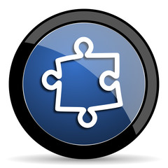 puzzle blue circle glossy web icon on white background, round button for internet and mobile app