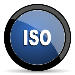 iso blue circle glossy web icon on white background, round button for internet and mobile app