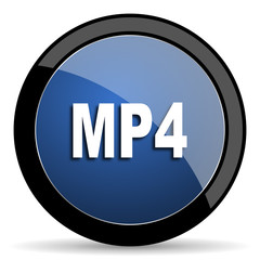 mp4 blue circle glossy web icon on white background, round button for internet and mobile app