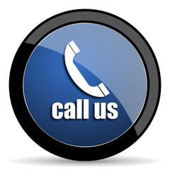 call us blue circle glossy web icon on white background, round button for internet and mobile app