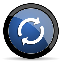 reload blue circle glossy web icon on white background, round button for internet and mobile app