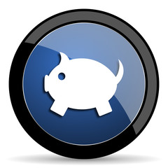 piggy bank blue circle glossy web icon on white background, round button for internet and mobile app