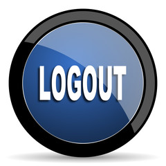 logout blue circle glossy web icon on white background, round button for internet and mobile app