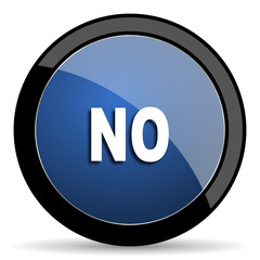 no blue circle glossy web icon on white background, round button for internet and mobile app