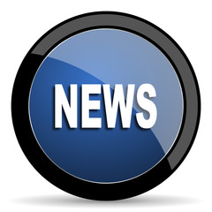 news blue circle glossy web icon on white background, round button for internet and mobile app