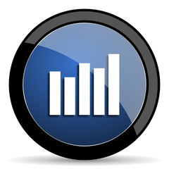 graph blue circle glossy web icon on white background, round button for internet and mobile app