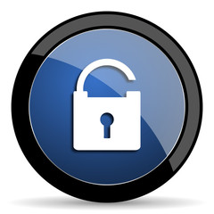 padlock blue circle glossy web icon on white background, round button for internet and mobile app