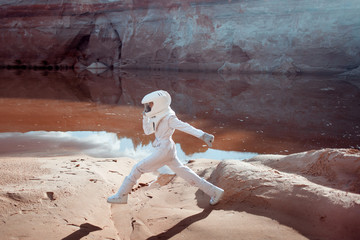 futuristic astronaut on another planet, image with the effect of