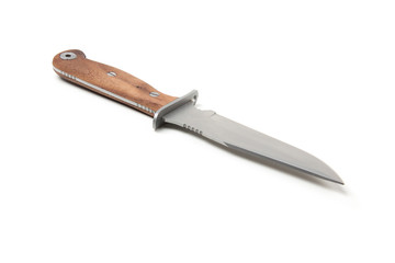 hunting knife with wooden handle, isolated