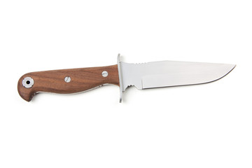 hunting knife with wooden handle, isolated