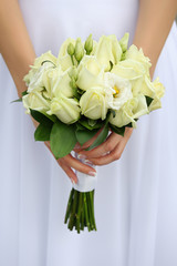 Wedding bouquet with green roses close-up