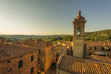 View over the roofs of the medieval village in Italy, Castelmuzi