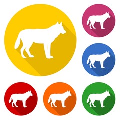 Wolf icon with long shadow set