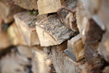 Background of dry chopped firewood logs in a pile