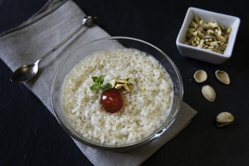 Chè chuối (Vietnamese tapioca pearls pudding with almond milk)