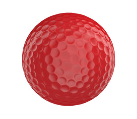Red golf ball 3D render isolated on a white background