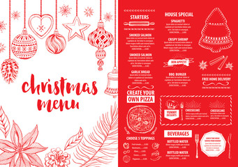 Christmas party invitation restaurant. Food flyer.