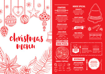 Naklejka premium Christmas party invitation restaurant. Food flyer.