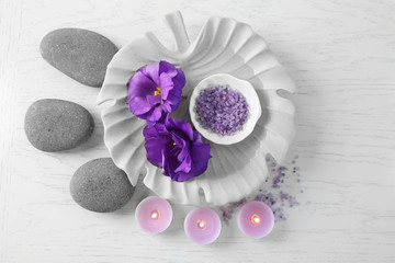 Beautiful spa composition on wooden table