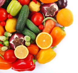 Fresh fruits and vegetables isolated on white