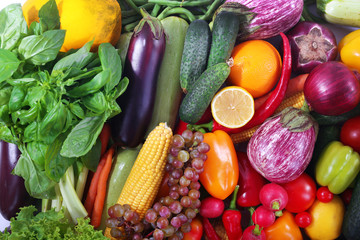 Fresh fruits and vegetables closeup