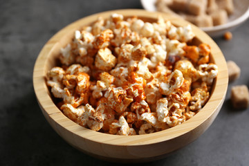 Sweet popcorn on dark background