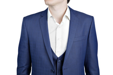 Close-up navy blue suit on prom night for men.