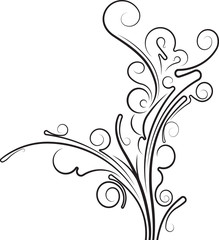 Decorative floral branch black and white vector illustration