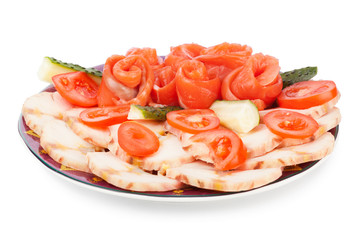 Plate of salmon and sturgeon fish