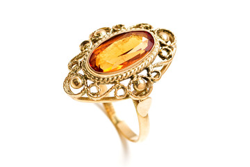 Beautiful handcrafted classic golden ring with a yellow/orange topaz stone