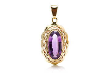 Antique gold pendant with an amethyst stone