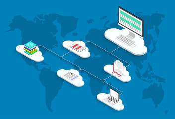 Vector modern cloud services flat background