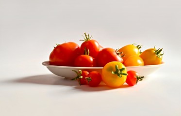 red and yellow tomatoes on a white plate