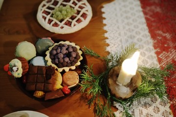 Christmas table decorated with typical objects