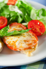 Chicken baked with mozzarella and tomatos