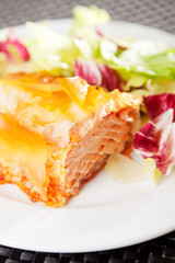 Salmon stewed in phyllo pastry