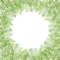 Green watercolor frame pine branches