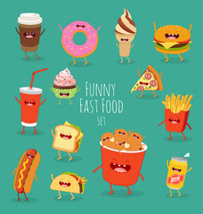 Funny fast food set. Vector illustration