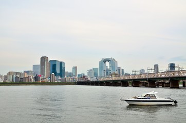 Fototapeta premium 淀川河川敷からみる梅田高層ビル群