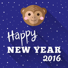 Fototapeta premium New Year 2016 poster design with little chimp and snow