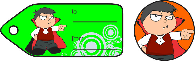 cute dracula kid costume giftcard kawaii expression in vector format 