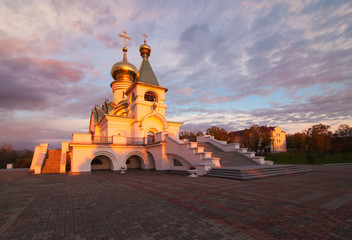 Serafim Sarovsky temple on sunset in Khabarovsk, Russia