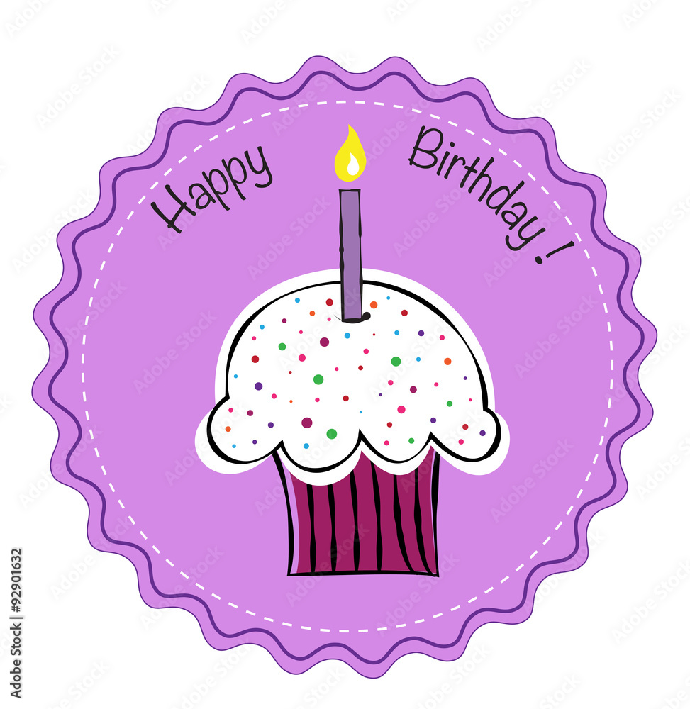 Wall mural happy birthday cupcake with candle