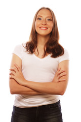 Fototapeta premium young woman wearing white t-shirt