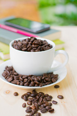 Coffee cup on wooden table
